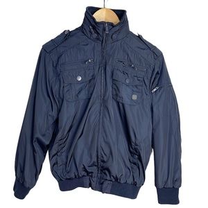 Mens Sportier Hidden Hood Winter Coat L Junior Navy Blue